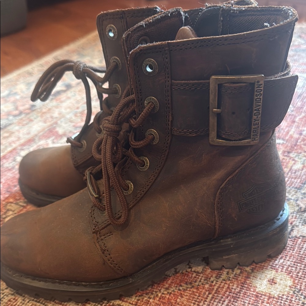 Harley-Davidson Brown Leather Boots with Buckle Strap
